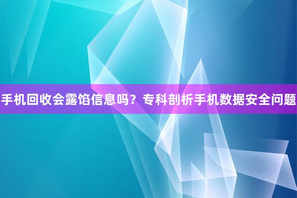 手机回收会露馅信息吗？专科剖析手机数据安全问题